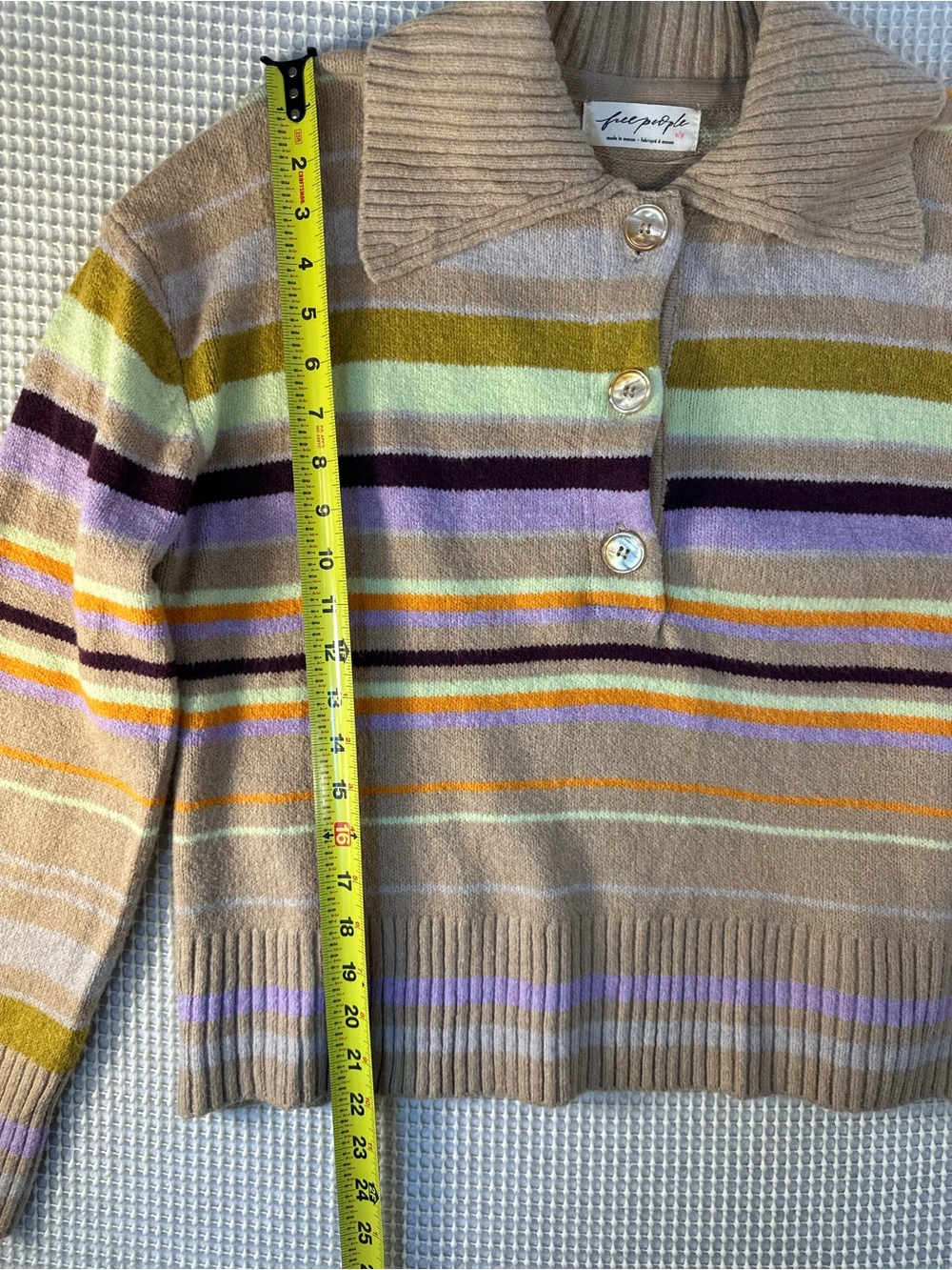 Free People Trading Up Striped Polo Sweater Tan Multi Stripe Collar Buttons S - Picture 7 of 9